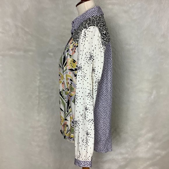 Anthropologie Maeve Mixed Print Contrast Button Down Blouse Leopard Stars Floral - Picture 2 of 7